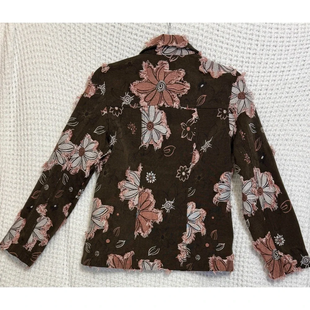 Joni B. Women's Brown Floral Embroidered Fringed Jacket Size S‎